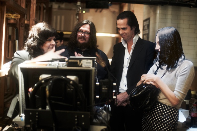 Nick Cave on set with Directors Iain Forsyth and Jane Pollard.